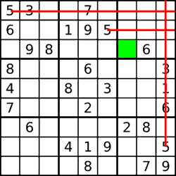 Bild eines Sudoku-Rätsels mit Hilfslinien
